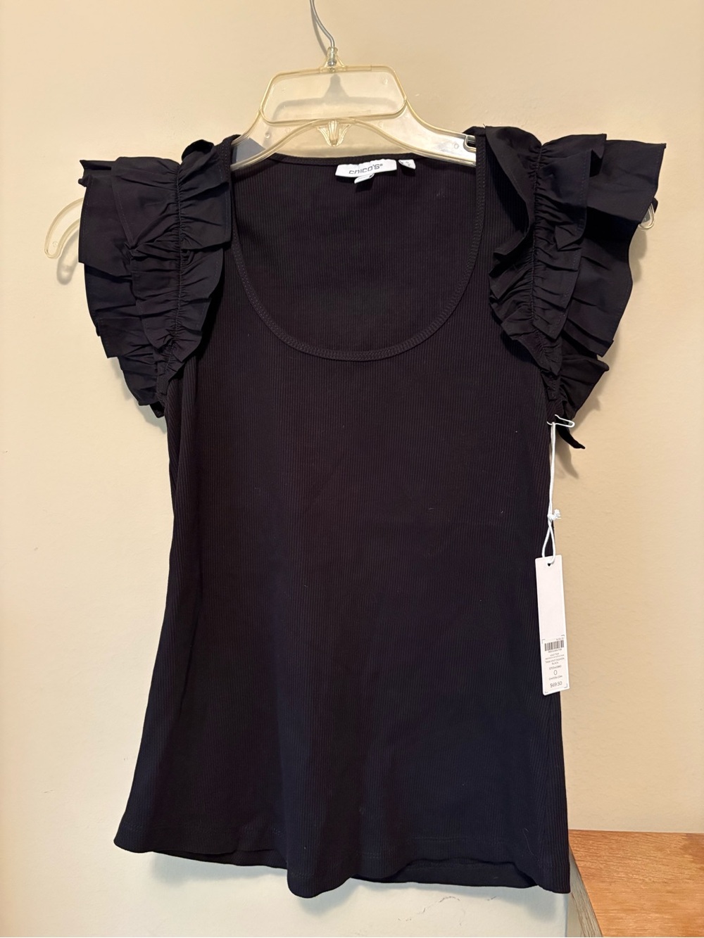 Chico's Black Ruffle Sleeve Ribbed Tank